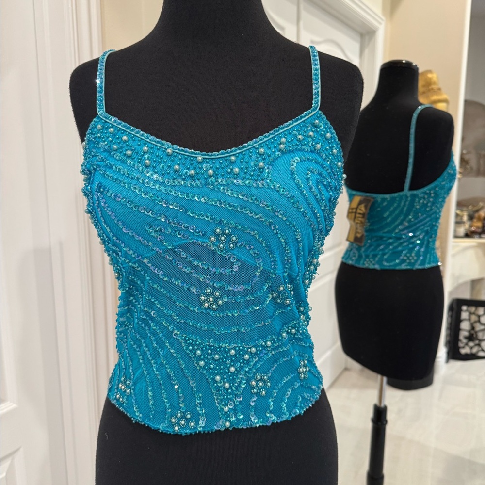 Turquoise hand‎ Beaded Camisole Top